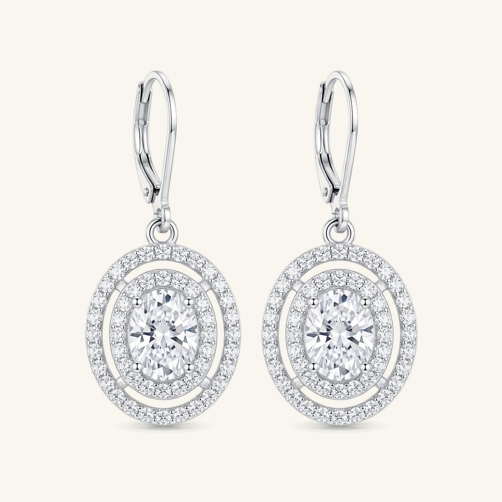 [VACORD036431] Aretes Doble Halo Oval · Baño de Rodio