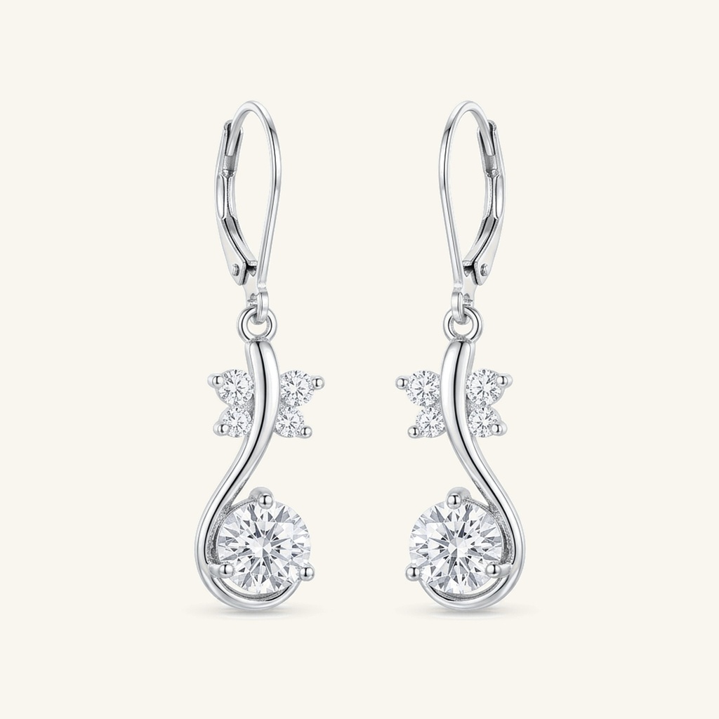 [VACORD036435] Aretes Mariposa Cristal Radiante · Baño de Rodio