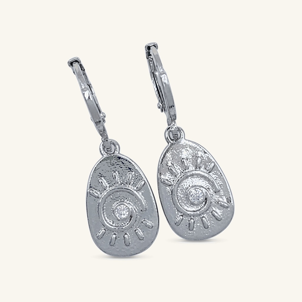 [VACORD036439] Aretes Medallón Sol · Baño de Rodio