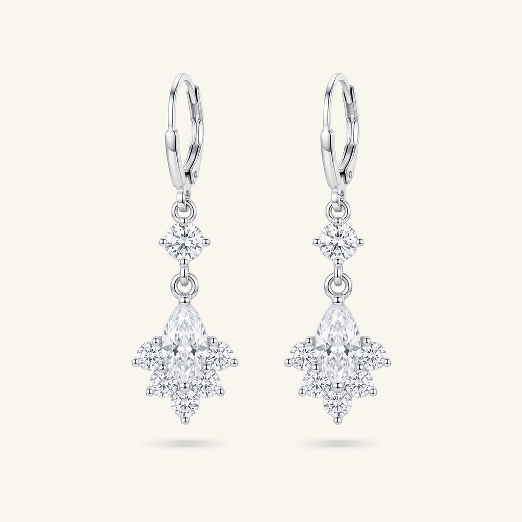 [VACORD036442] Aretes Colgantes Gota Brillante · Baño de Rodio