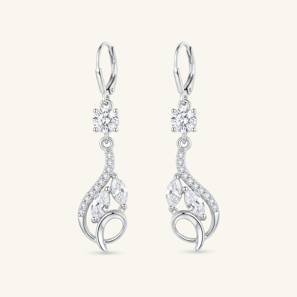 [VACORD036443] Aretes Hojas de Cristal · Baño de Rodio