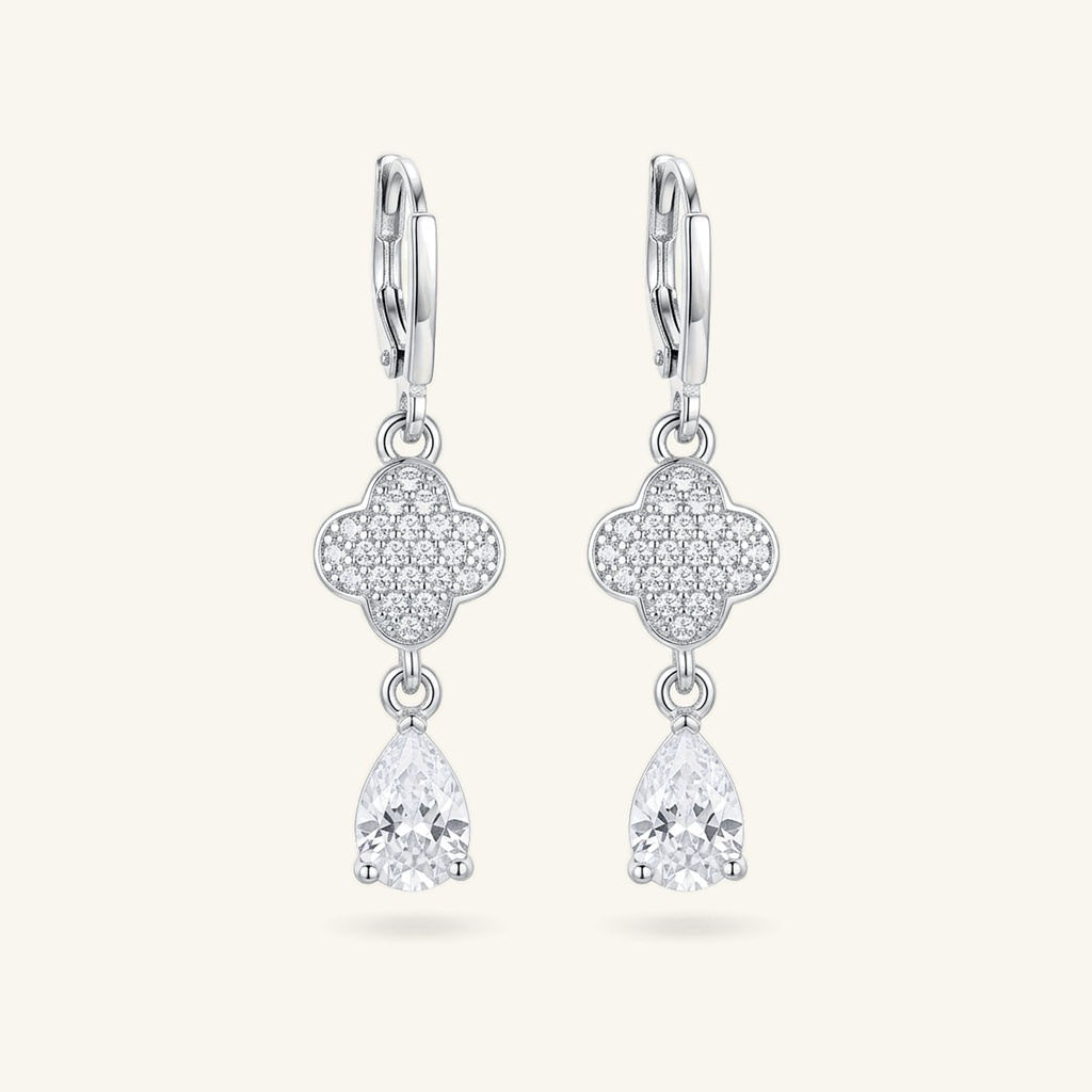 [VACORD036445] Aretes Trébol Gota Brillante · Baño de Rodio