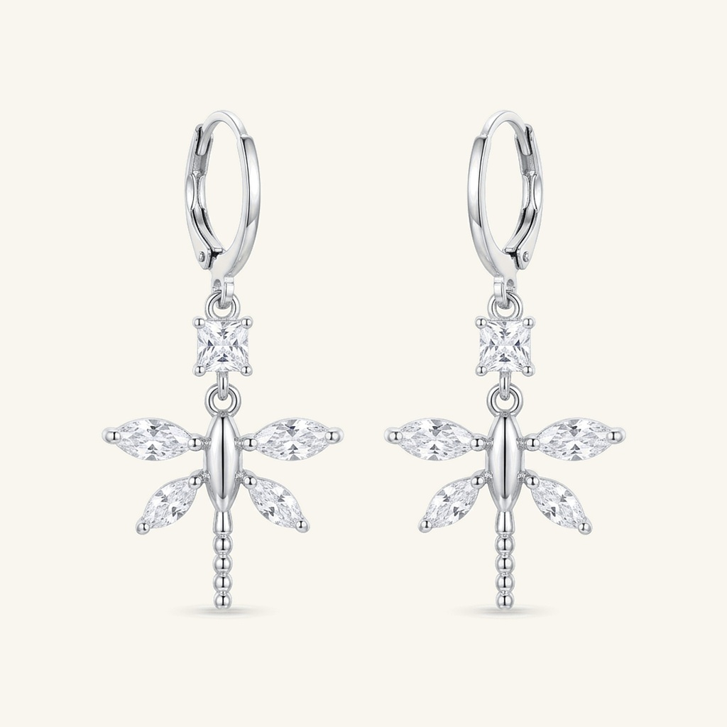 [VACORD036448] Aretes Libélula Cristal · Baño de Rodio