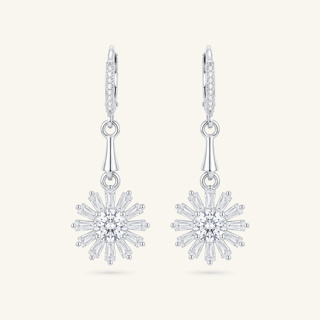 [VACORD036450] Aretes Sol Radiante · Baño de Rodio