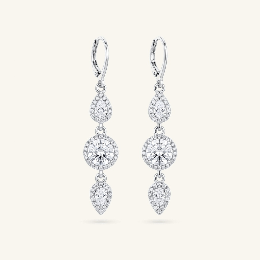 [VACORD036456] Aretes Colgantes Cristales Gota · Baño de Rodio