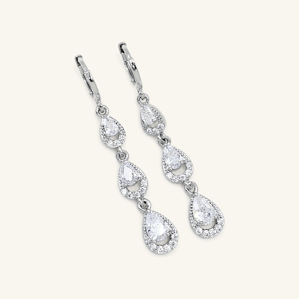 [VACORD036462] Aretes Cascada Gotas Brillantes · Baño de Rodio