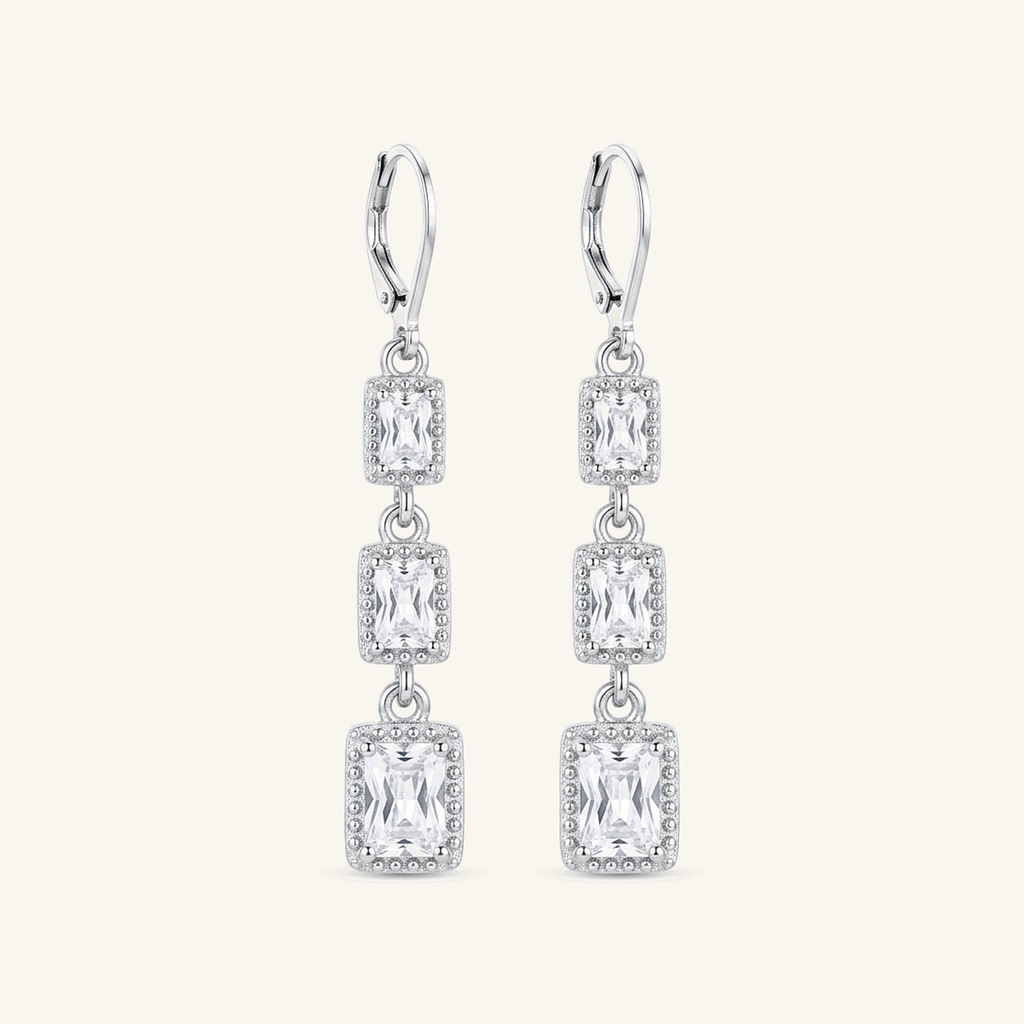 [VACORD036464] Aretes Cascada Cristales Rectangulares · Baño de Rodio