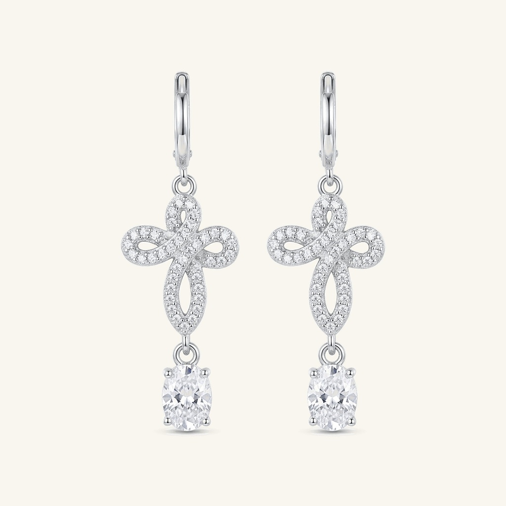 [VACORD036469] Aretes Cruz Lazos Cristal · Baño de Rodio