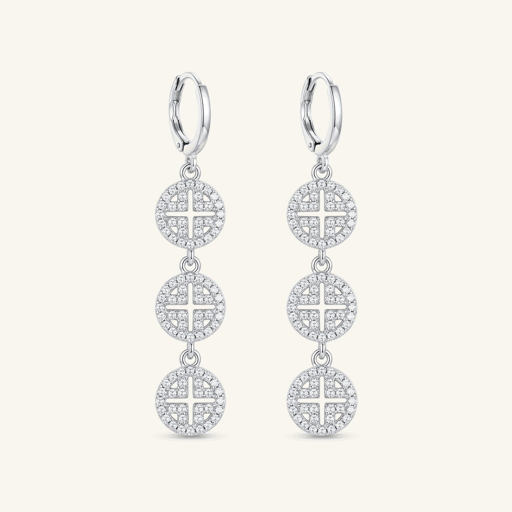 [VACORD036472] Aretes Círculos Cruz Cristales · Baño de Rodio