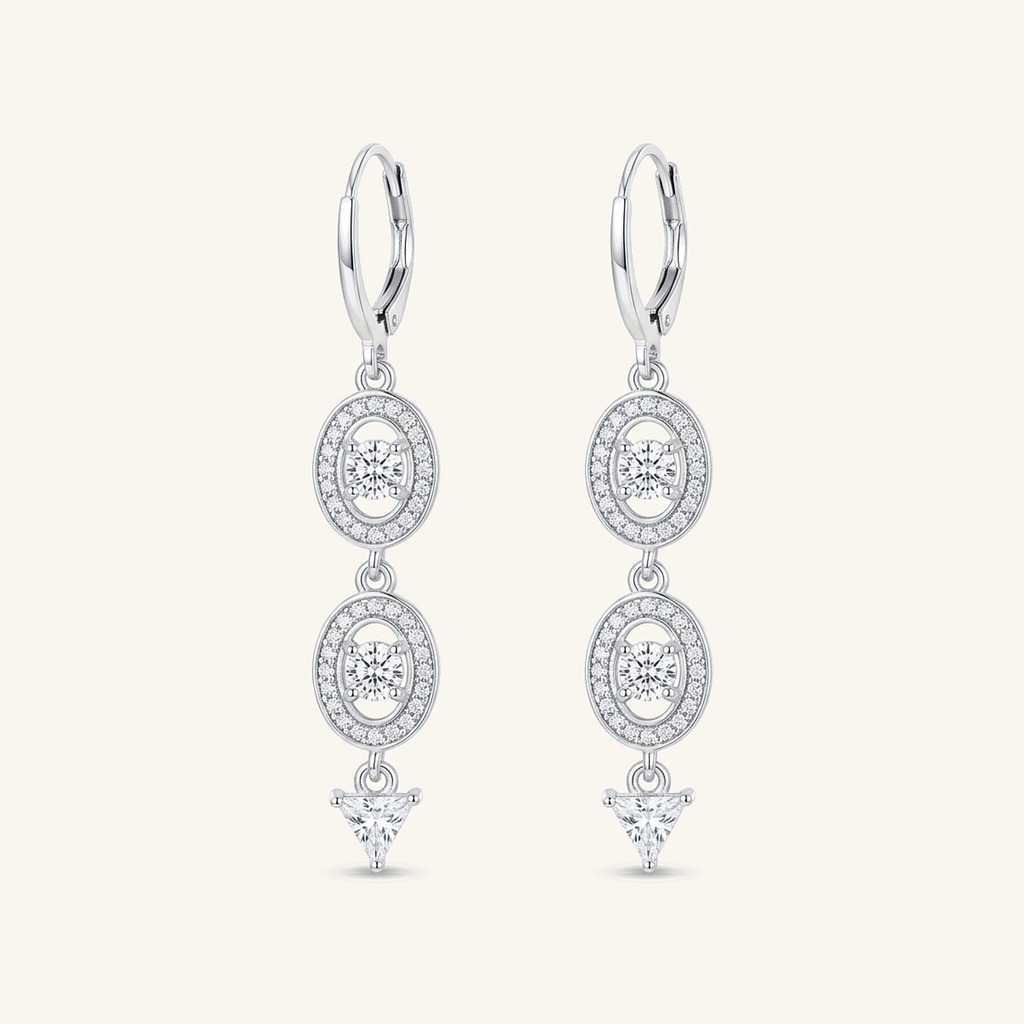 Aretes Colgantes Óvalos Brillantes · Baño de Rodio