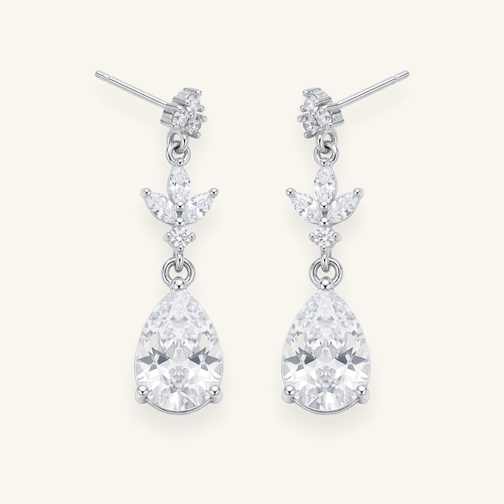 [VACORD036474] Aretes Colgantes Gota Cristal · Baño de Rodio
