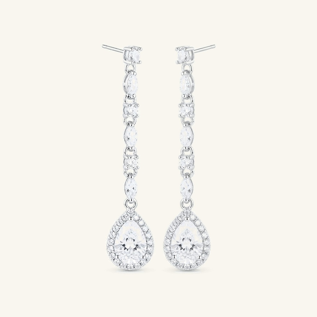 Aretes Cascada Gota Cristal · Baño de Rodio