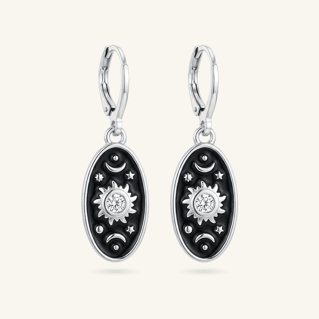 [VACORD036477] Aretes Medallón Celestial Negro · Baño de Rodio