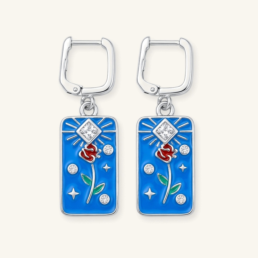 [VACORD036479] Aretes Rosa Mística Azul · Baño de Rodio