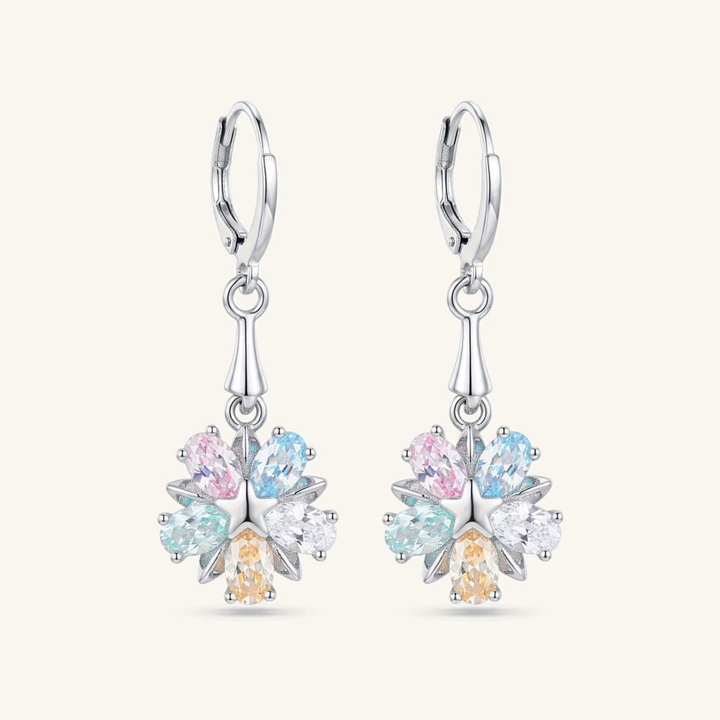 [VACORD036486] Aretes Flor Cristales Pastel · Baño de Rodio