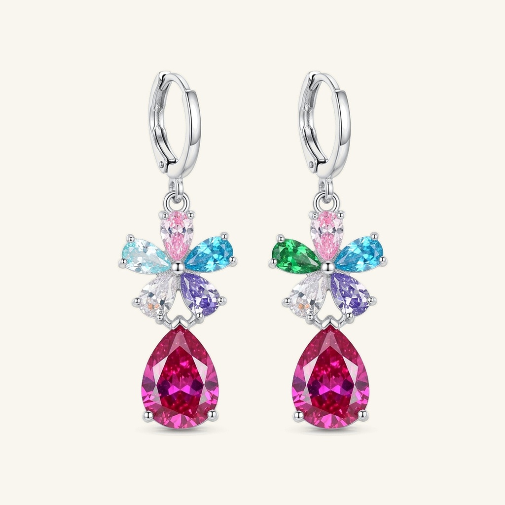 [VACORD036487] Aretes Flor Gota Multicolor · Baño de Rodio
