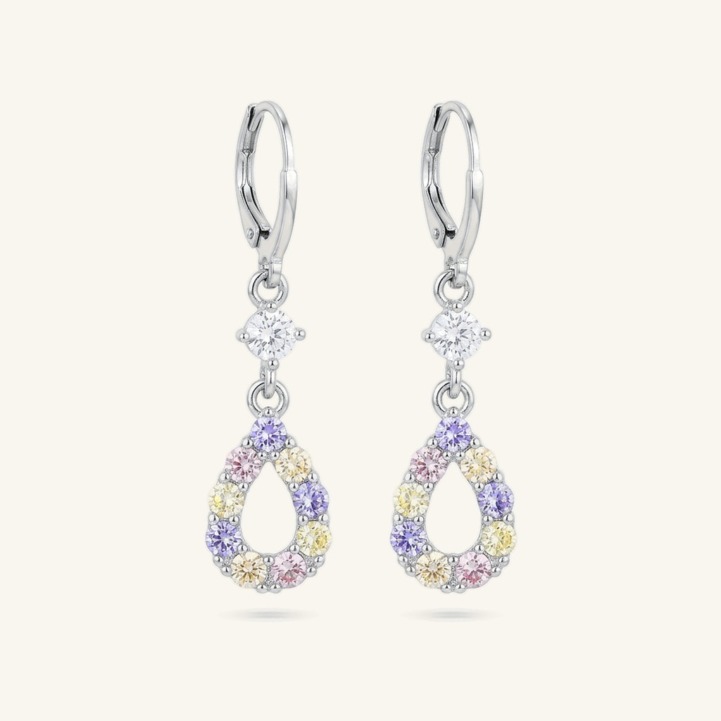 [VACORD036490] Aretes Gota Pastel · Baño de Rodio
