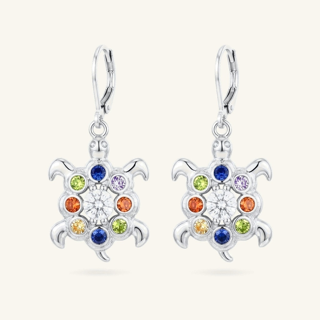 [VACORD036500] Aretes Tortuga Multicolor · Baño de Rodio
