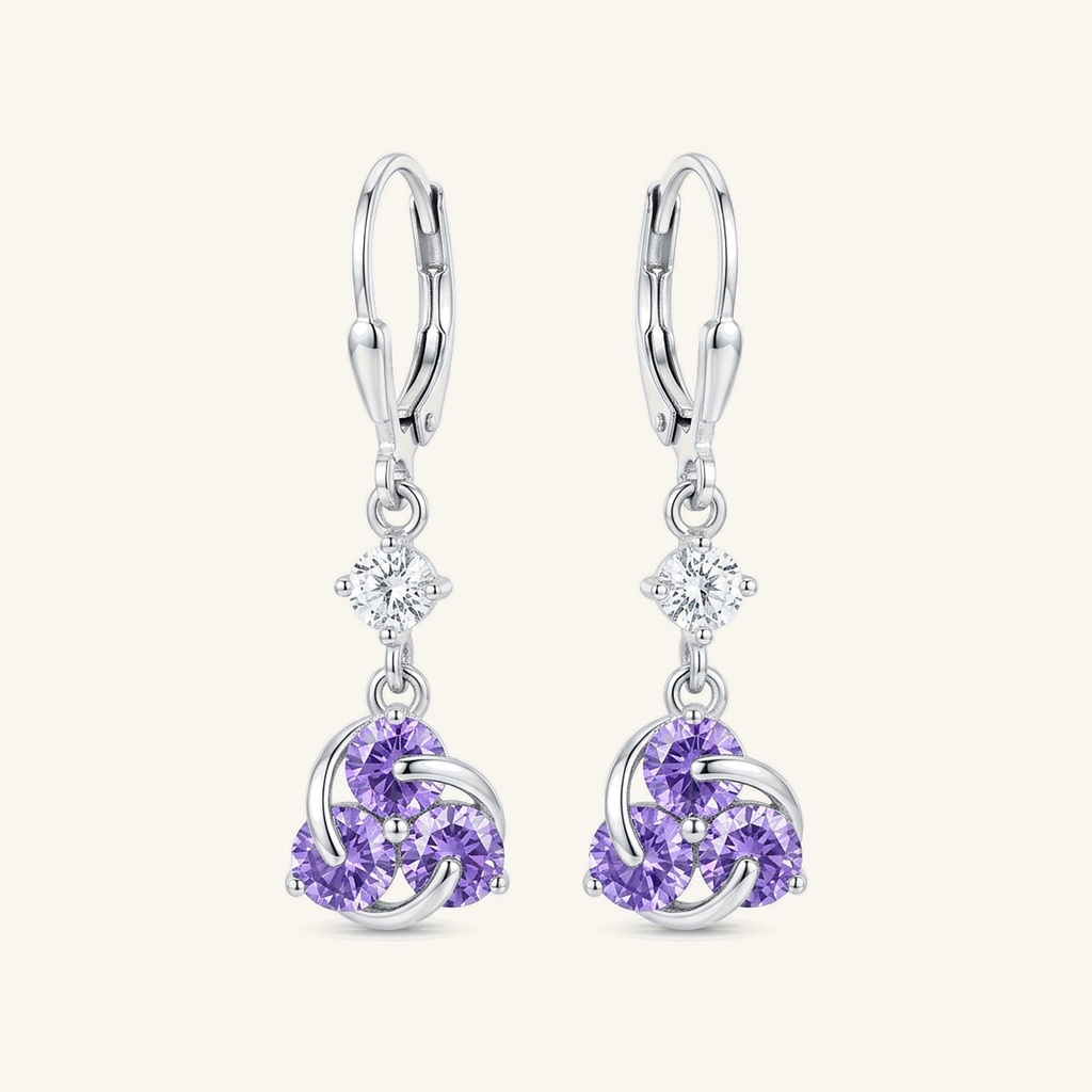 [VACORD036516] Aretes Colgantes Trío Violeta · Baño de Rodio
