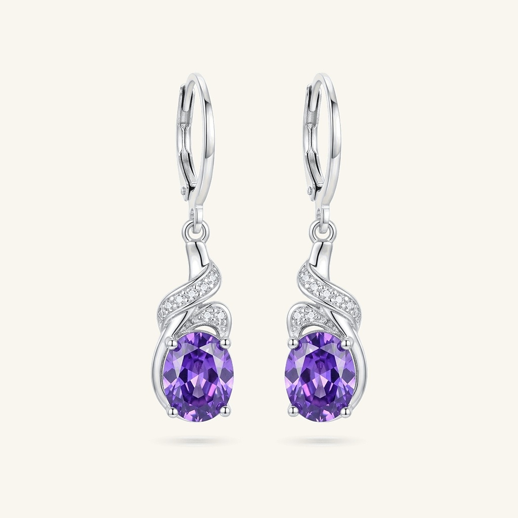 [VACORD036517] Aretes Óvalo Violeta · Baño de Rodio