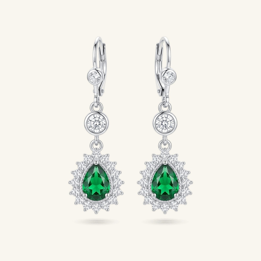 [VACORD036520] Aretes Gota Esmeralda Halo · Baño de Rodio