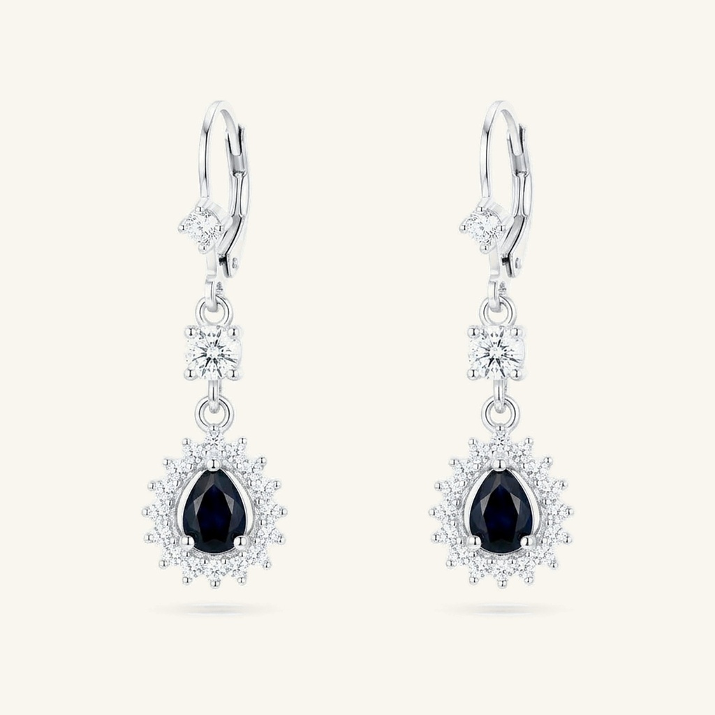 [VACORD036522] Aretes Lágrima Azul Profundo · Baño de Rodio