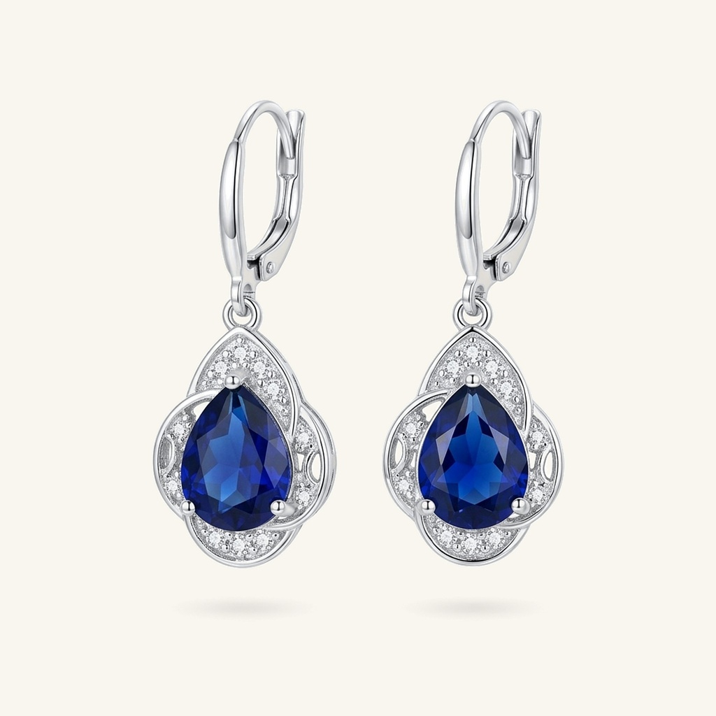 [VACORD036526] Aretes Gota Azul Profundo · Baño de Rodio