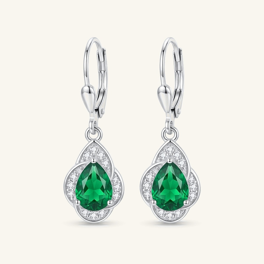 [VACORD036527] Aretes Gota Verde Esmeralda · Baño de Rodio