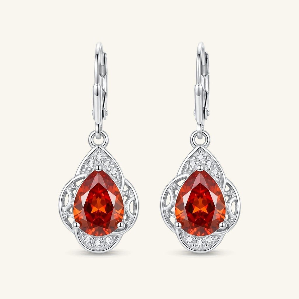 [VACORD036528] Aretes Gota Rubí Radiante · Baño de Rodio
