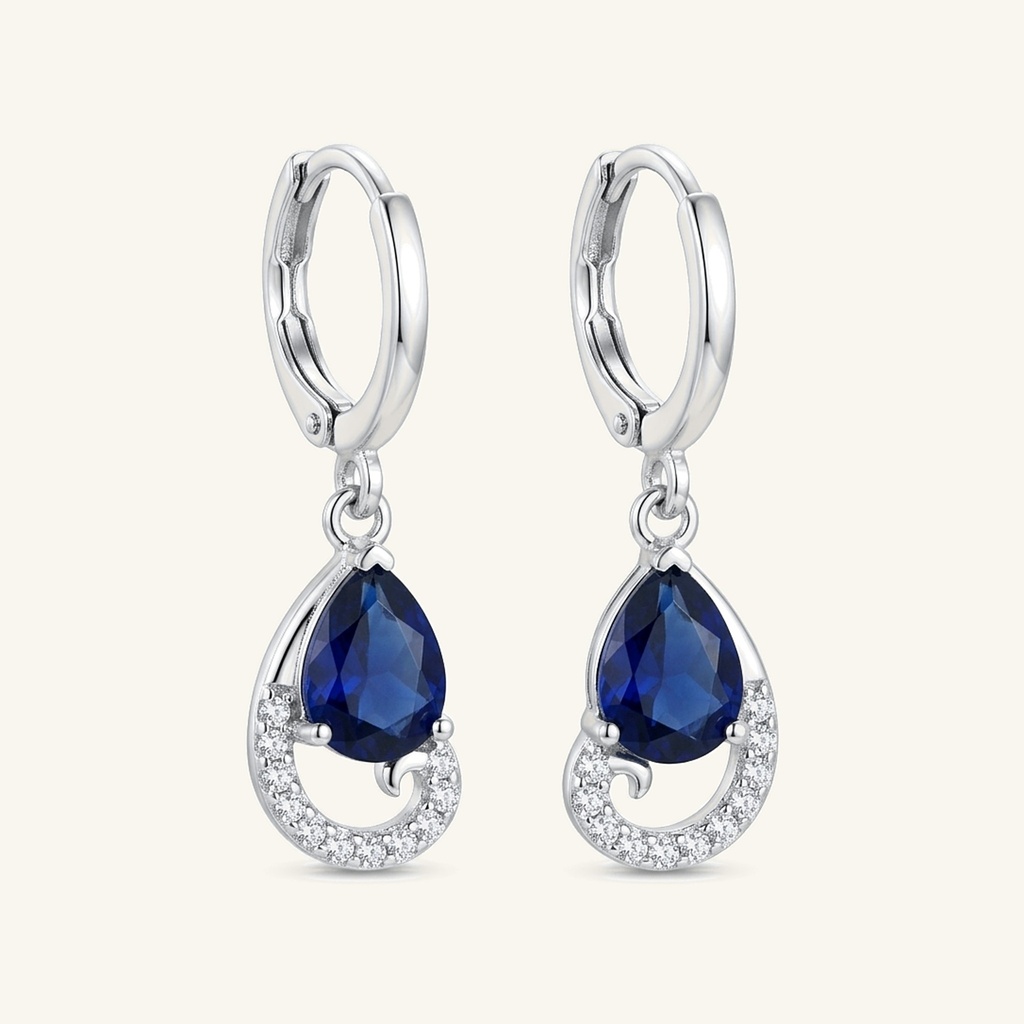 [VACORD036531] Aretes Gota Azul Profundo · Baño de Rodio