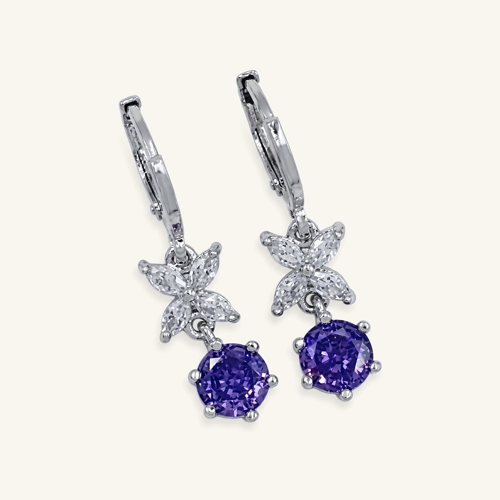[VACORD036533] Aretes Flor Violeta · Baño de Rodio