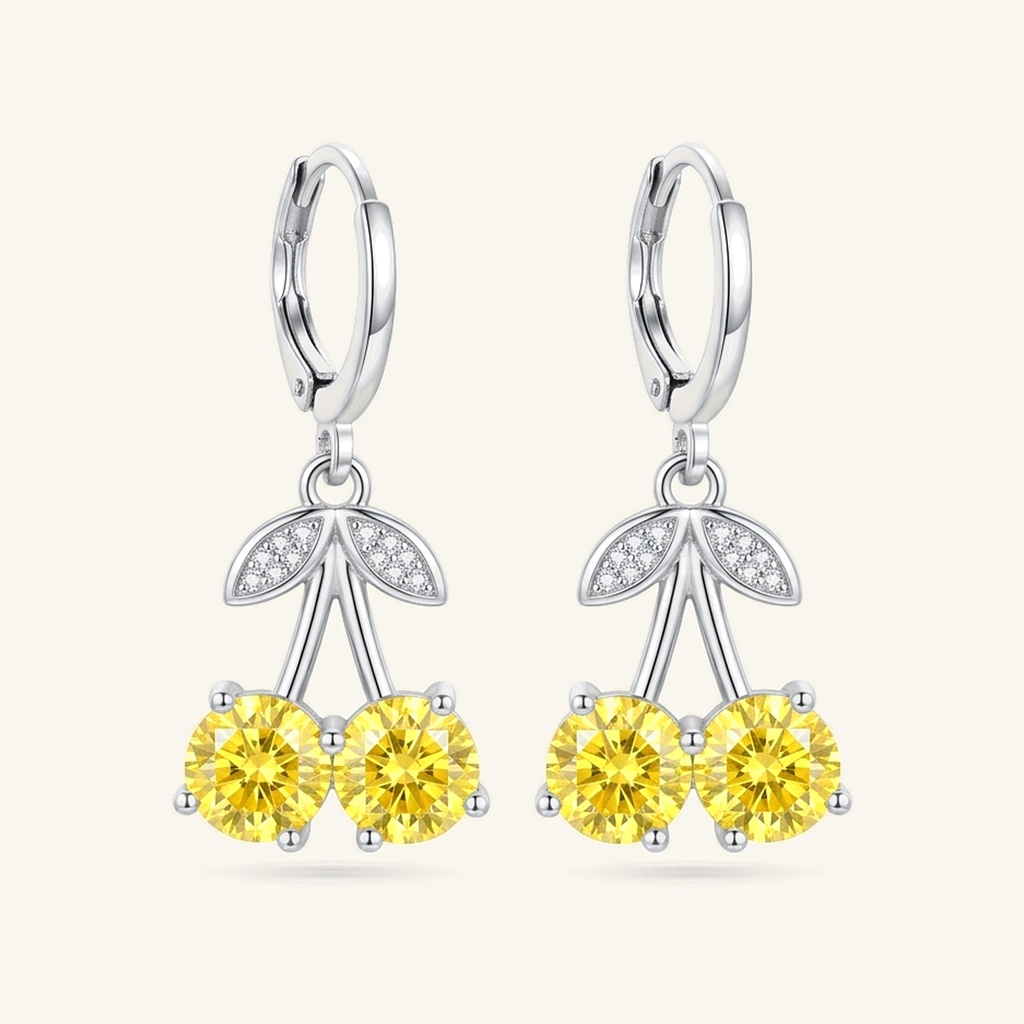 [VACORD036540] Aretes Cereza Amarillo Radiante · Baño de Rodio