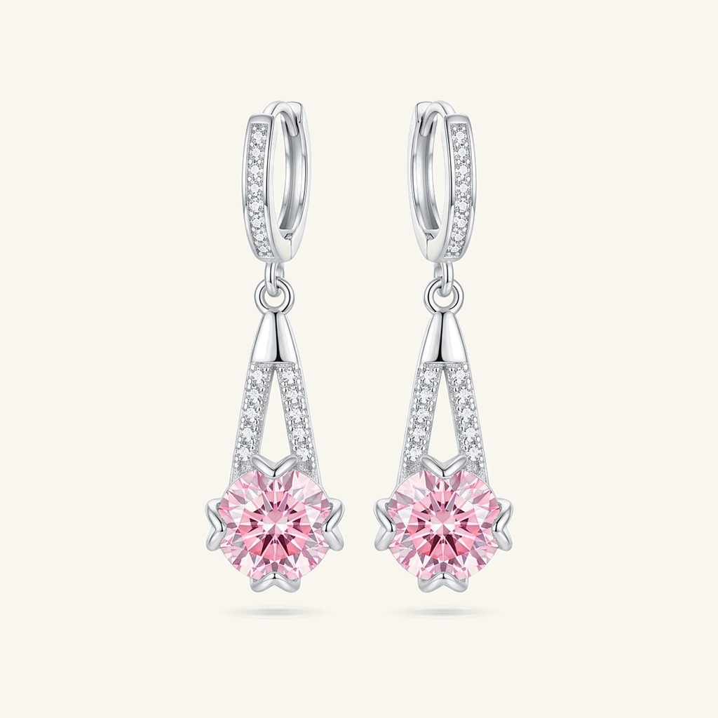 [VACORD036550] Aretes Colgantes Cristal Rosa · Baño de Rodio