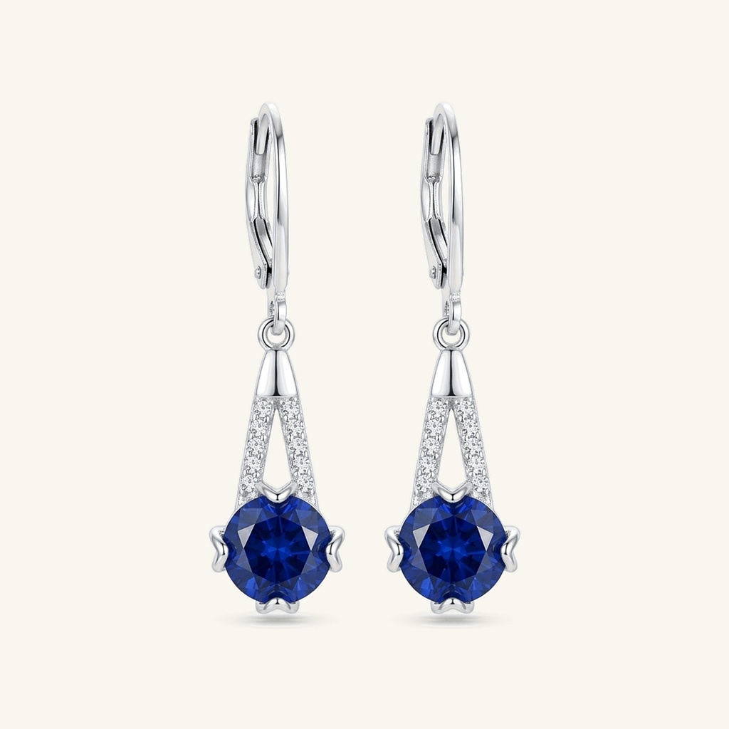 [VACORD036551] Aretes Colgantes Azul Zafiro · Baño de Rodio