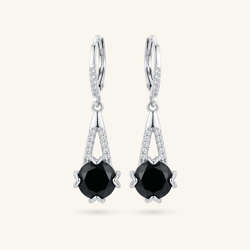 [VACORD036552] Aretes Colgantes Cristal Negro · Baño de Rodio