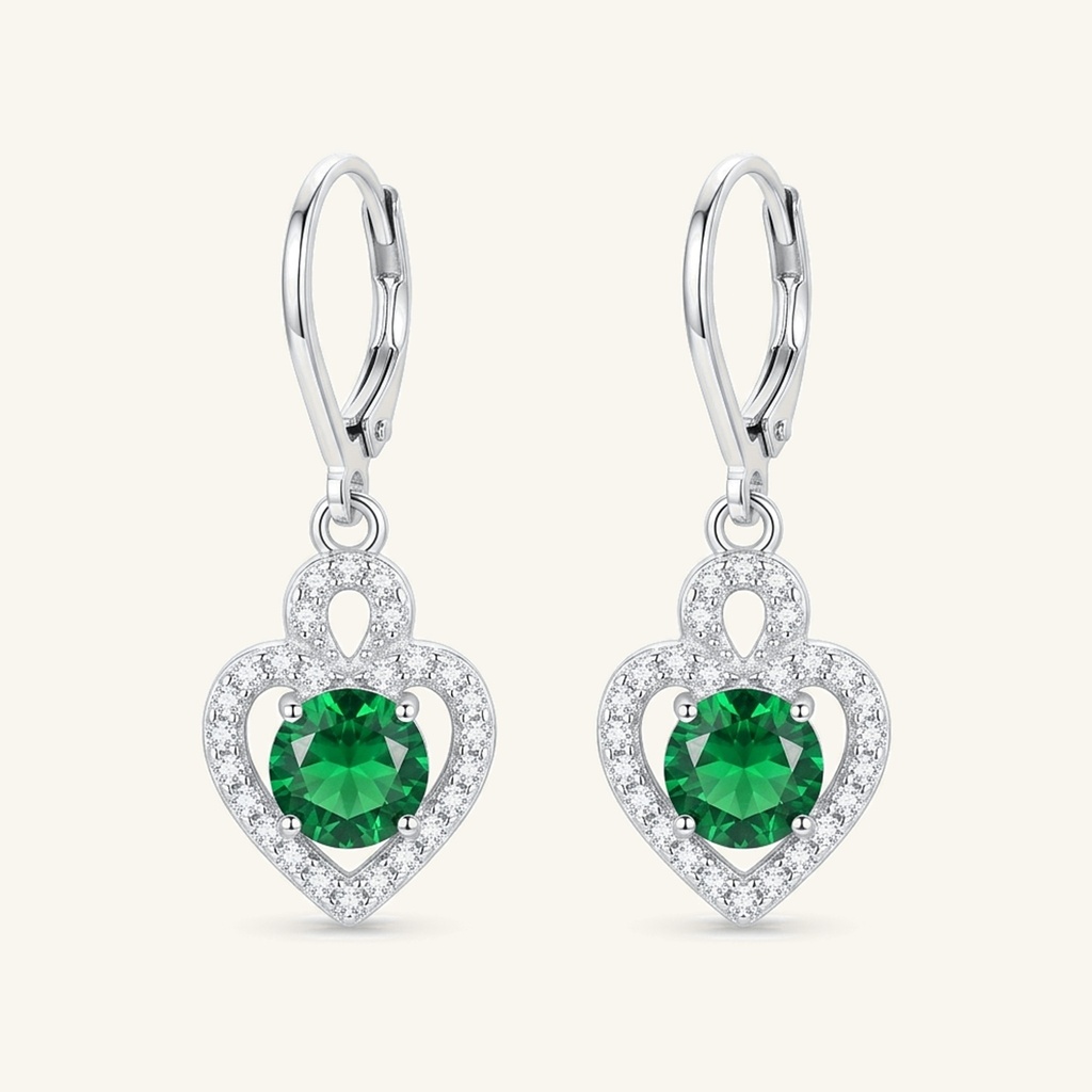 [VACORD036554] Aretes Corazón Verde Esmeralda · Baño de Rodio