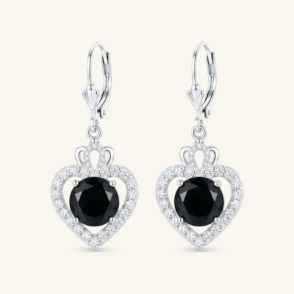 [VACORD036556] Aretes Corazón Cristal Negro · Baño de Rodio