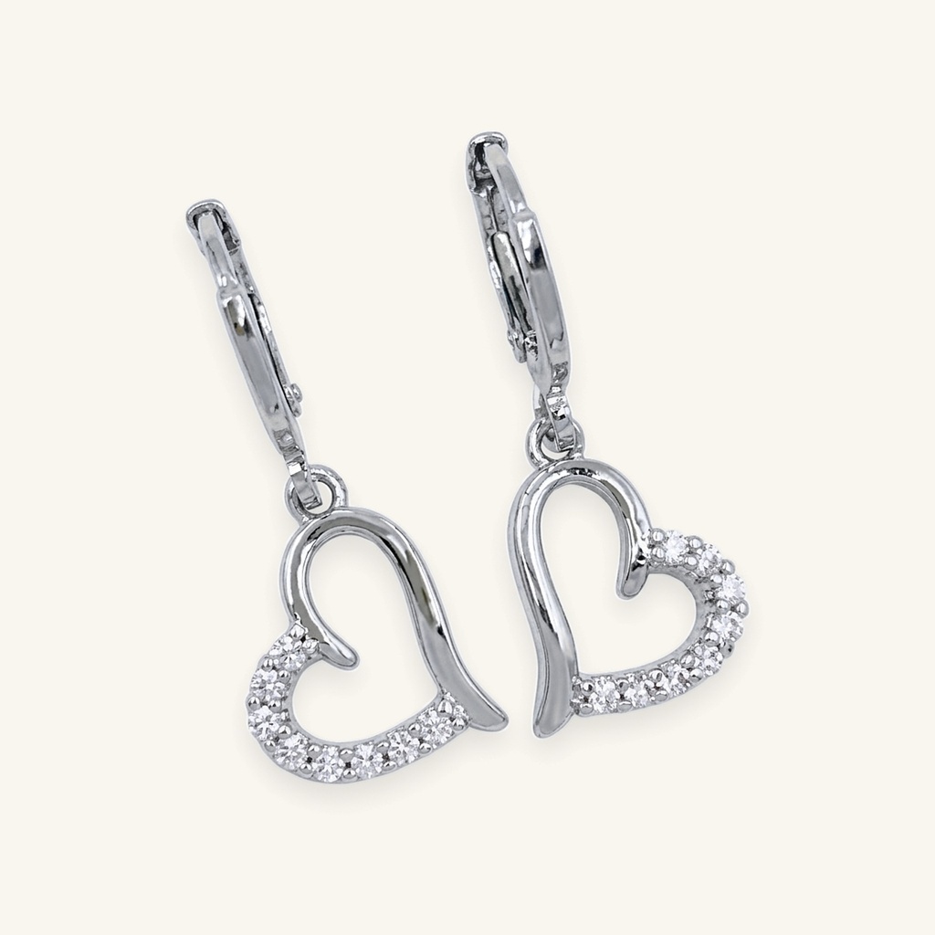 [VACORD036559] Aretes Corazón Destellos · Baño de Rodio