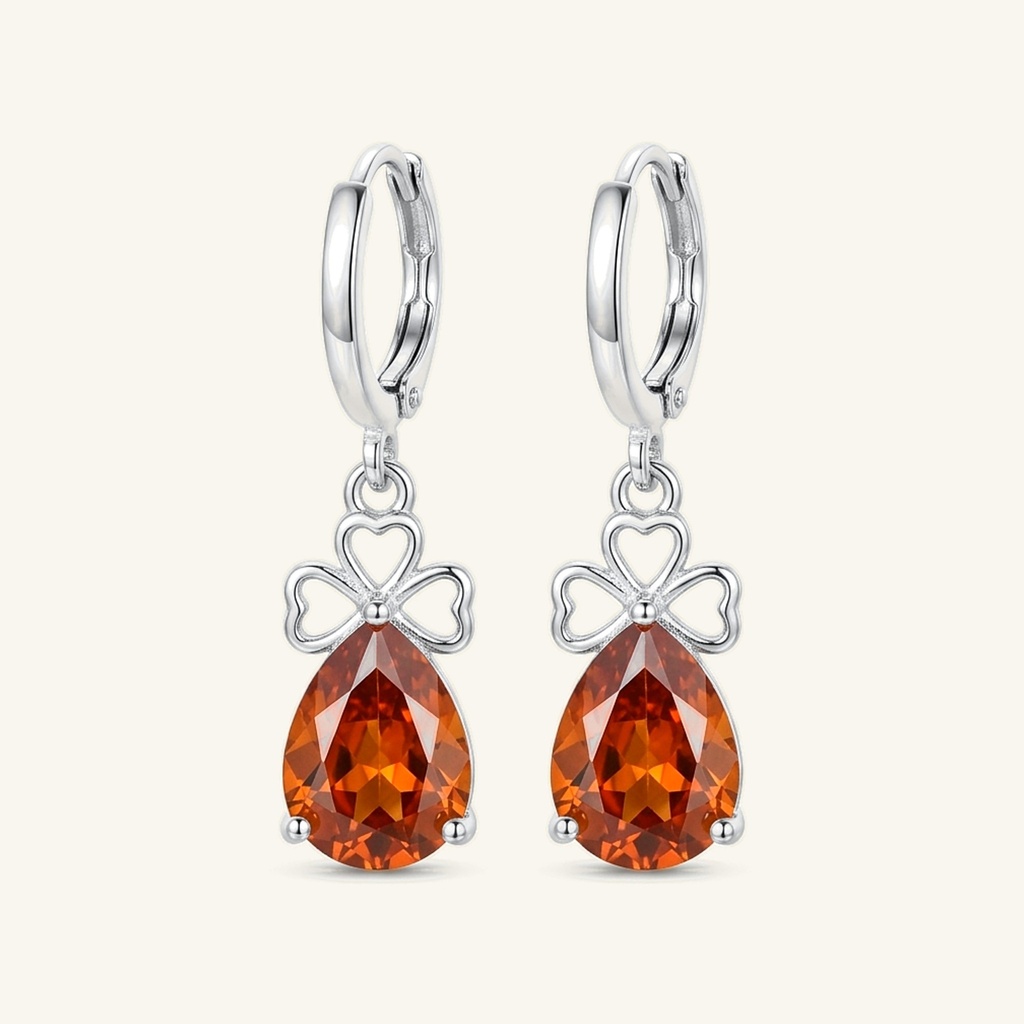 [VACORD036560] Aretes Trébol Gota Ámbar · Baño de Rodio