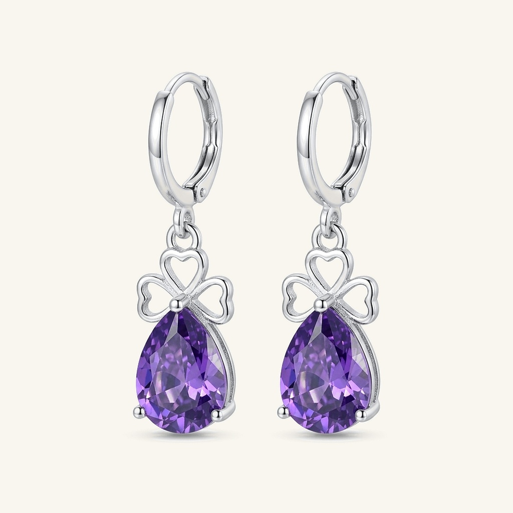 [VACORD036561] Aretes Trébol Gota Violeta · Baño de Rodio