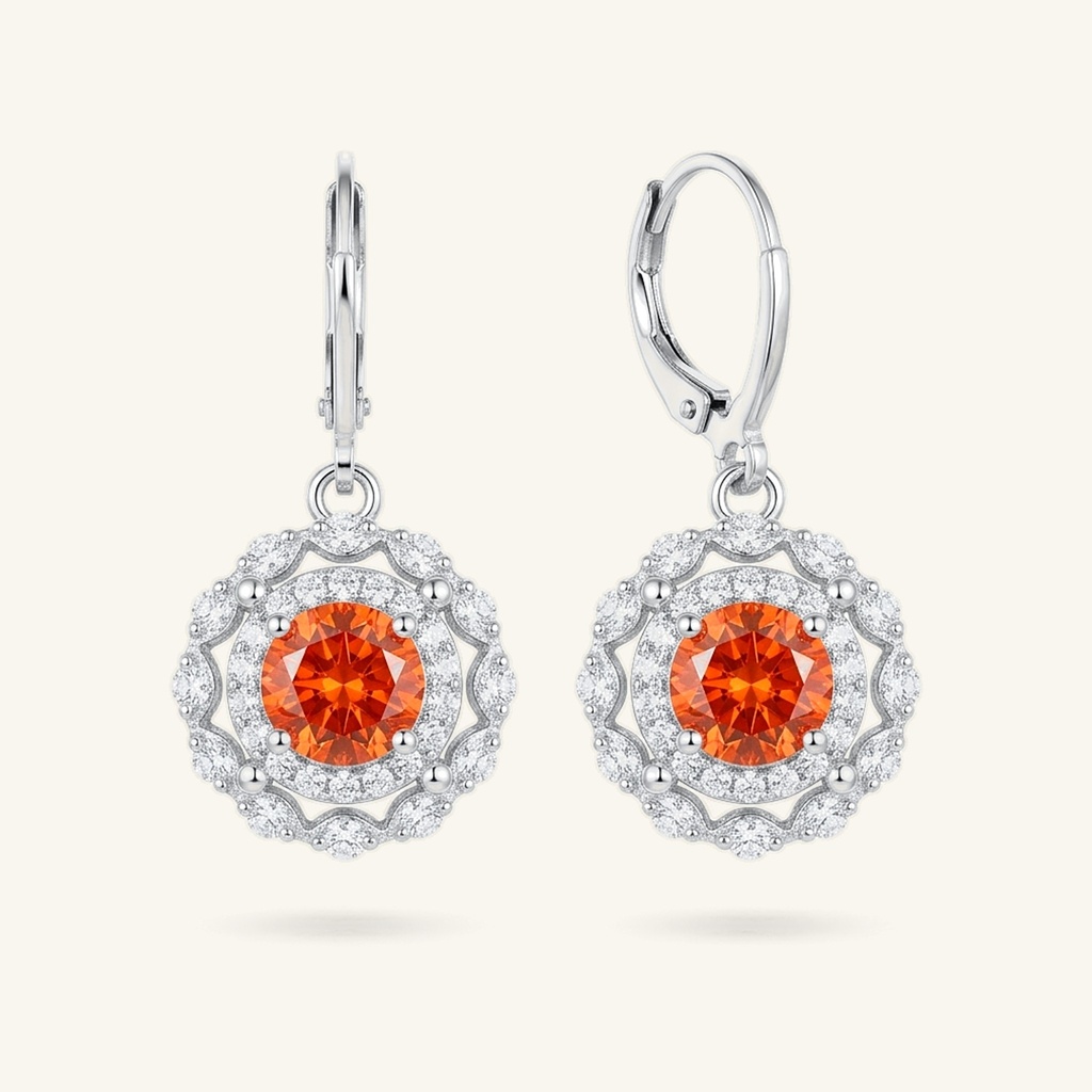 [VACORD036567] Aretes Flor Naranja Radiante · Baño de Rodio