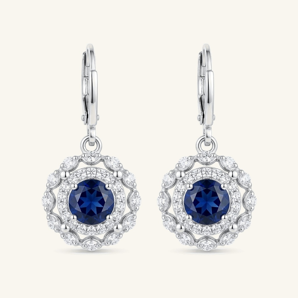[VACORD036568] Aretes Halo Azul Zafiro · Baño de Rodio