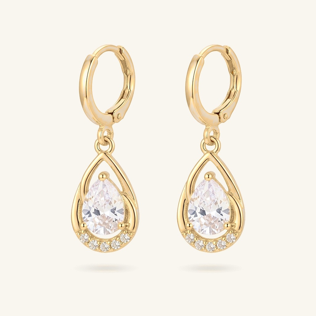 [VACOOL036085] Aretes Gota Brillante · Oro Laminado 18K