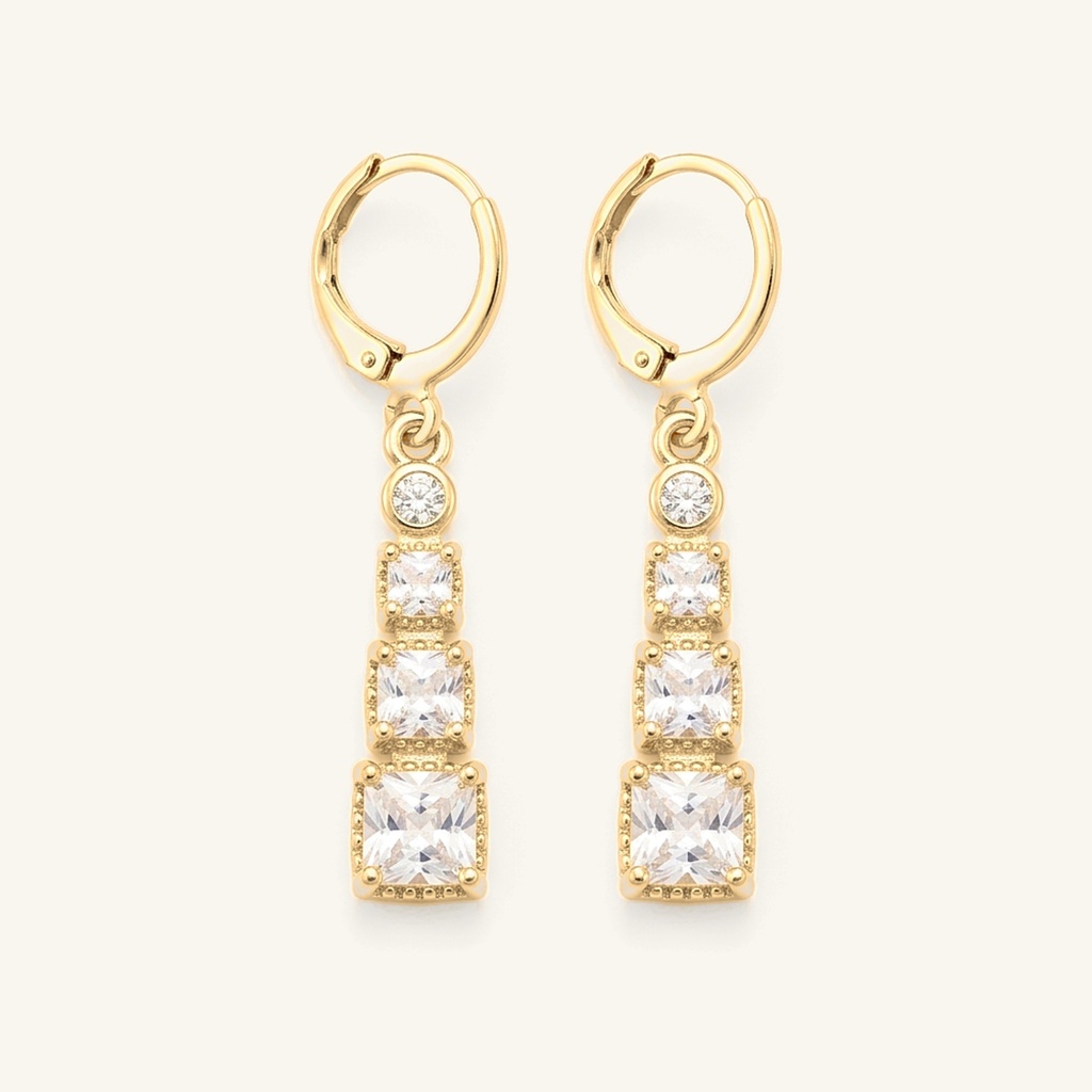 [VACOOL036122] Aretes Cascada Cristales Cuadrados · Oro Laminado 18K