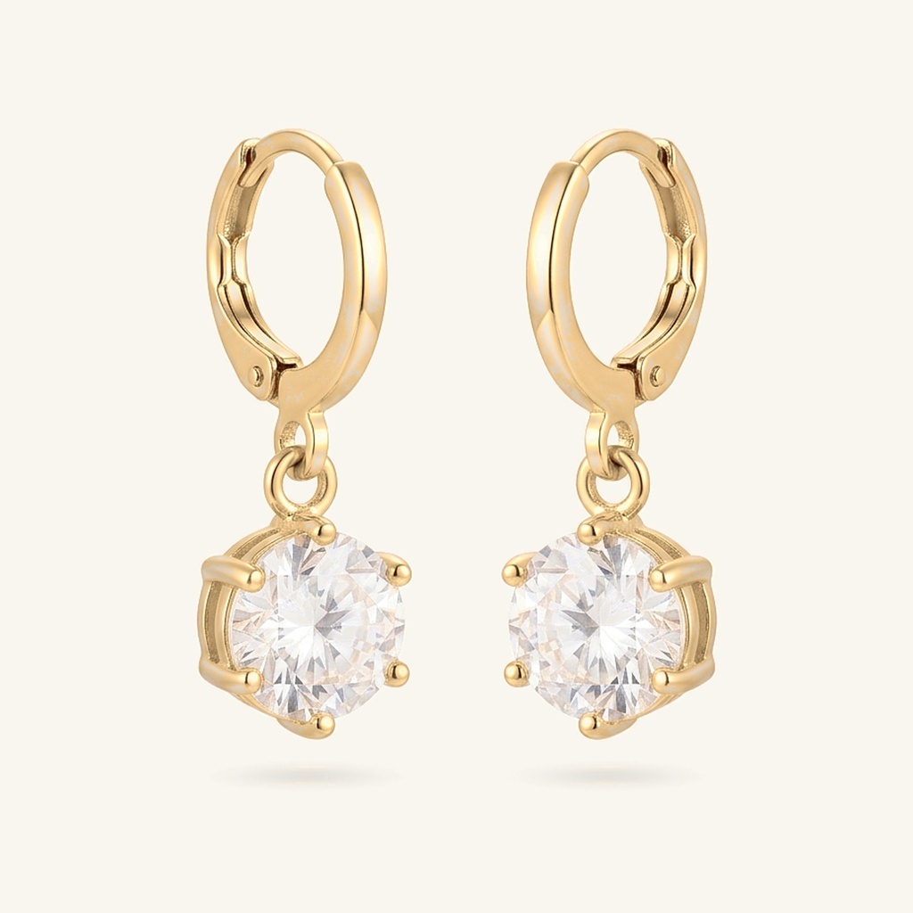 Huggies Cristal Solitario · Oro Laminado 18K