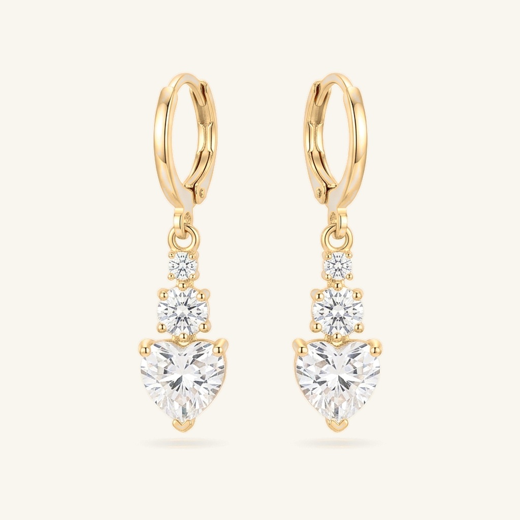 [VACOOL036130] Aretes Colgantes Corazón Cristal · Oro Laminado 18K