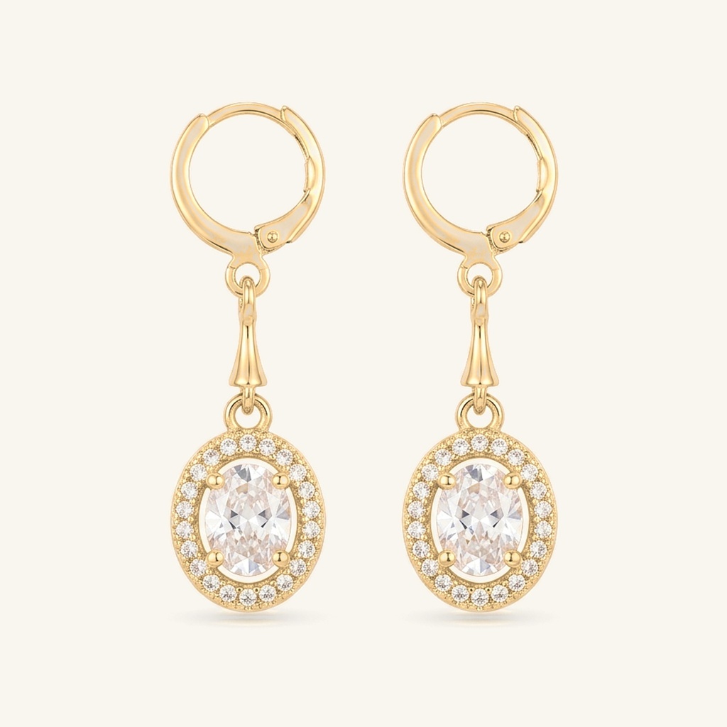 [VACOOL036142] Aretes Halo Óvalo Brillante · Oro Laminado 18K