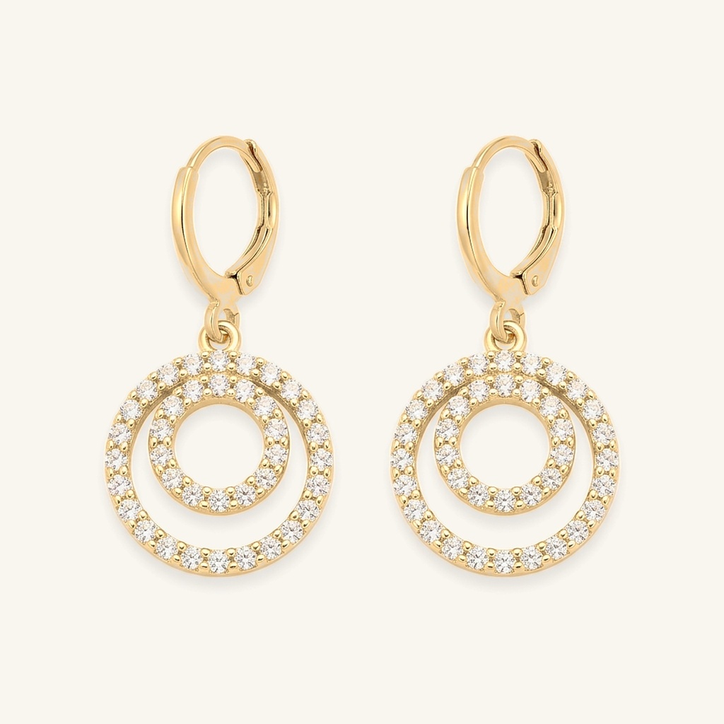 [VACOOL036144] Aretes Doble Círculo Brillante · Oro Laminado 18K