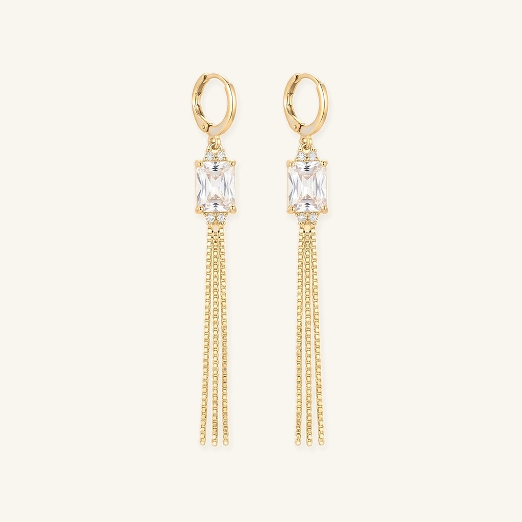 [VACOOL036145] Aretes Cascada Cristal Rectangular · Oro Laminado 18K