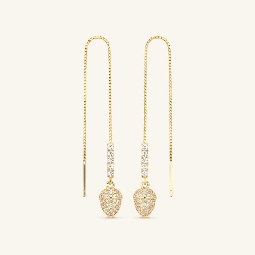 [VACOOL036151] Aretes Hilo Bellota Brillante · Oro Laminado 18K